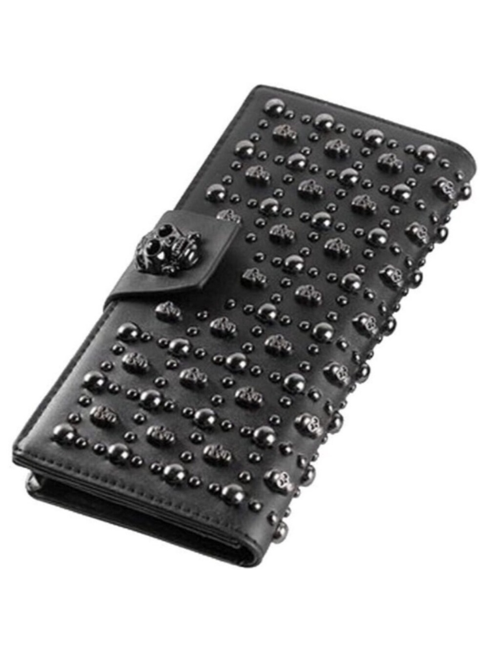 ✨ Shinywear Leather Card Holder Women Black Long Skull Studded Genuine Wallet